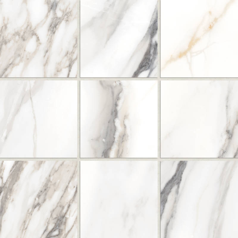 Bedrosians Prati 12"x12" Mosaic 4"x4" Honed Calacatta Borghini Warm