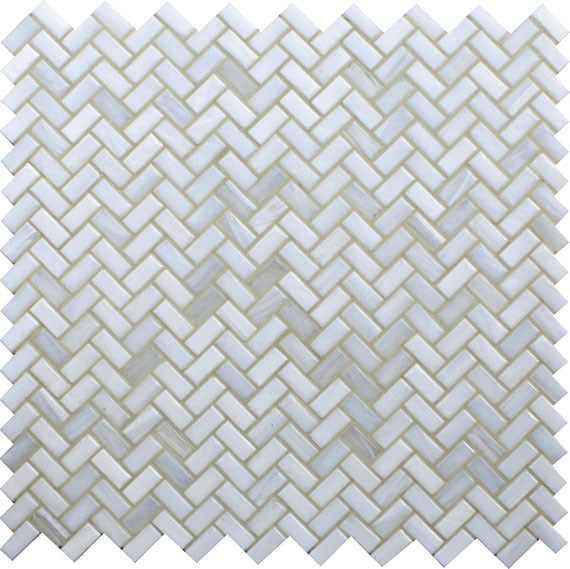 American Olean Novelty 12.5" X 12.5" Herringbone 3D Effect Fusion Glass Mosaic Opal