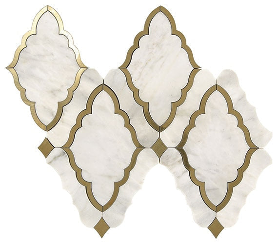 Marazzi Castellina Stone Mosaic 16" X 14" Baroque White And Brass