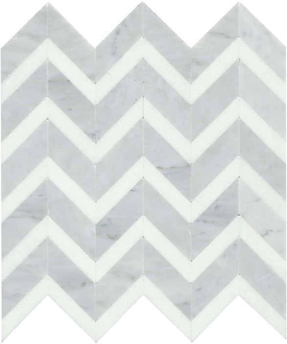 Emser Bizou 12"x13" Chevron Mosaic Polished White/White