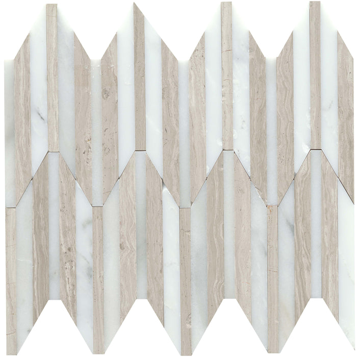 Emser Bizou 10"x12" Peak Mosaic 0.57"X5" Polished White/Cream