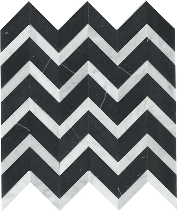 Emser Bizou 12"x13" Chevron Mosaic Polished Black/White