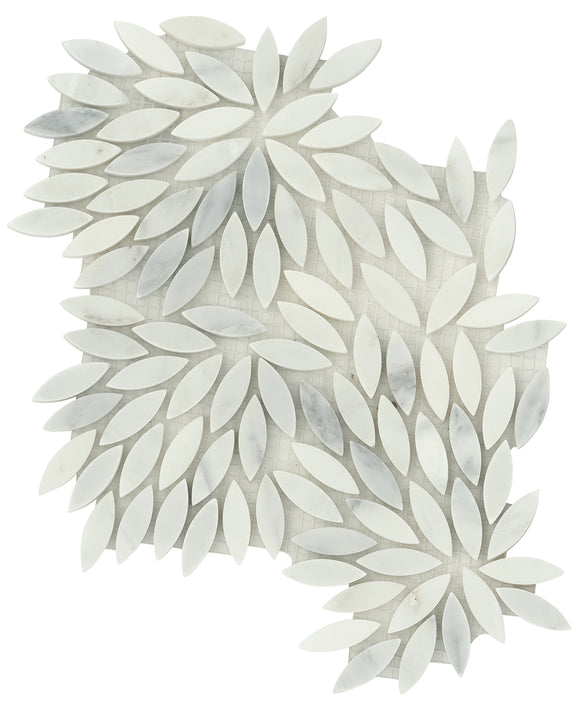 Emser Winter Frost 9"x10" Leaf Mosaic 1"x2" Winter frost