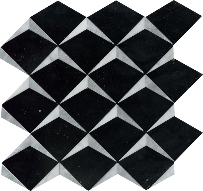 Emser Bizou 13"x13" Crest Mosaic Polished Black/White